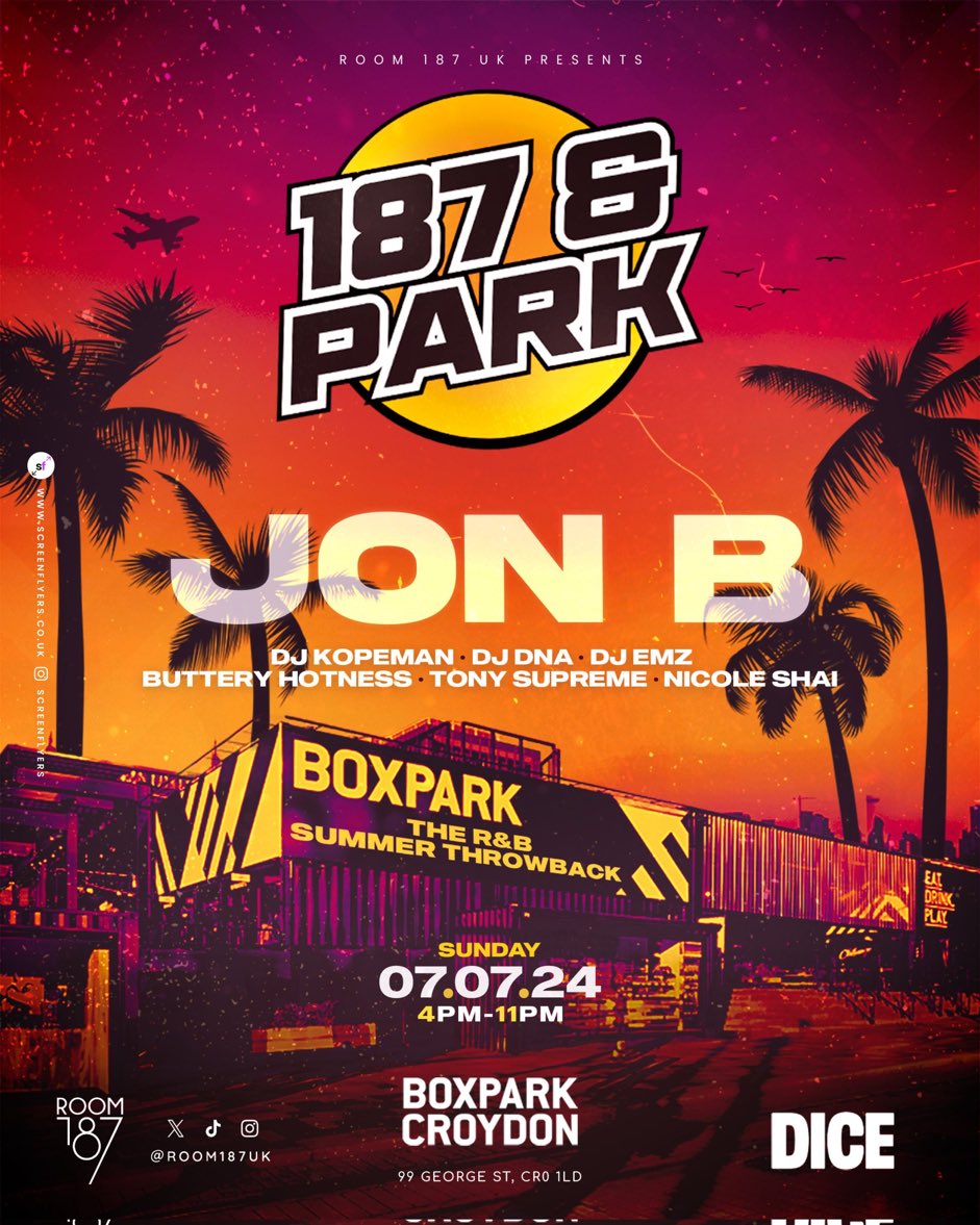 #ROOM187 presents 187 & PARK🥳 The R&B SUMMER Throwback PARTY! 90s/2000s R&B, Hip Hop + Slow Jams Ft. R&B legend @OfficialJonB 🫡 If you have a ROOM KEY, scan the QR code and grab presale tickets at 7PM!👀 General sale: Fri 3rd May 10am Dice app Link: link.dice.fm/qpsMKQkahJb?sh…