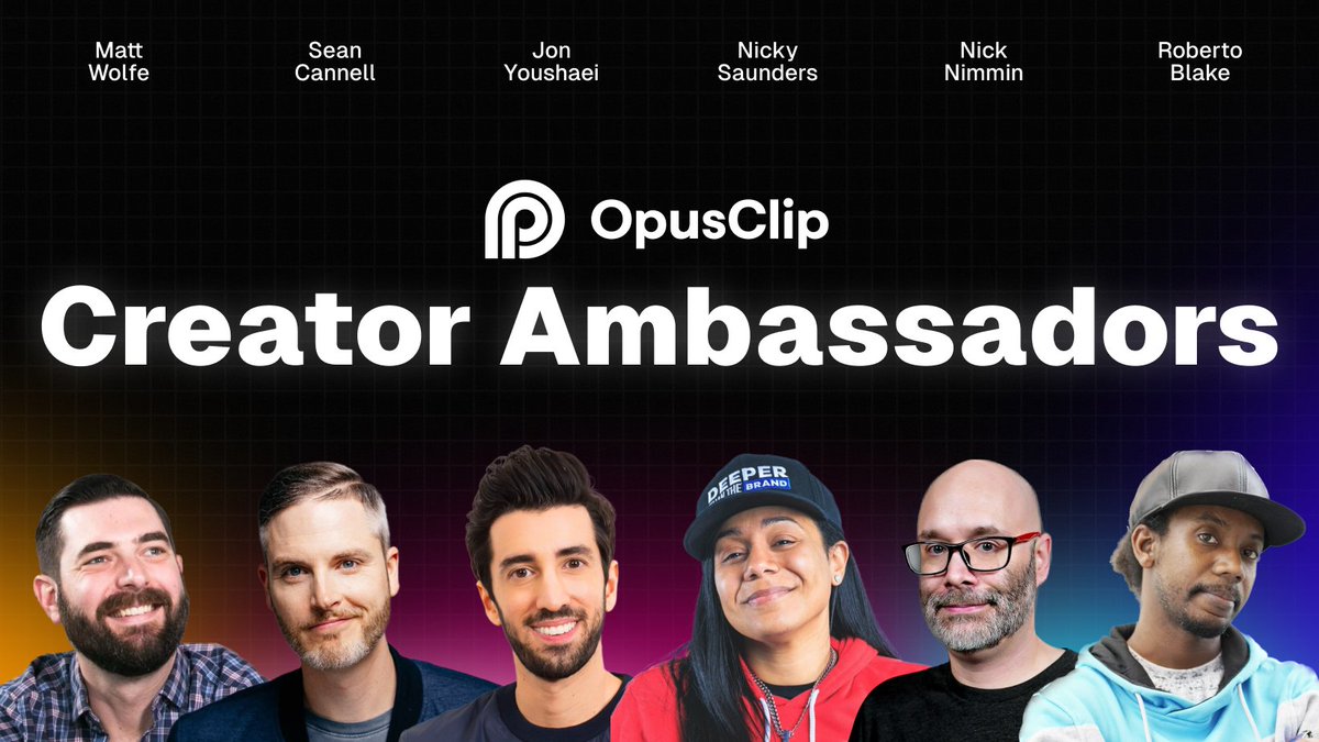 Our OpusClip #CreatorAmbassador is starting to fill out with some of the best people in the business! Thanks for all your support @Youshaei @NickNimmin @robertoblake @ThisIsNickyS @mreflow @seancannell Are we missing from our Avengers of content creation? Comment below!