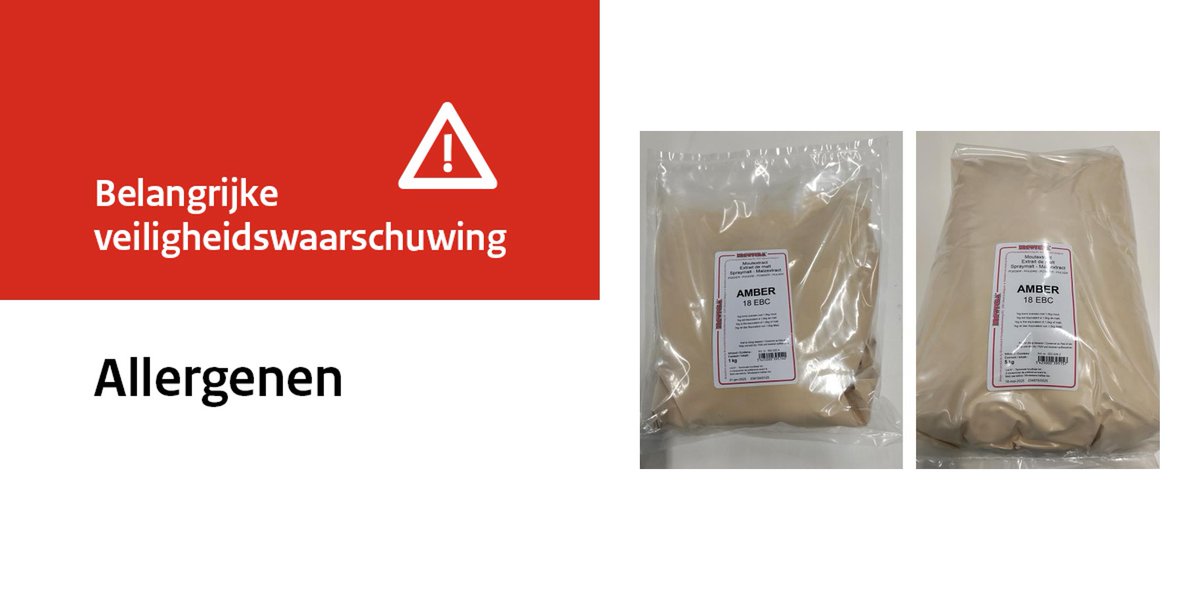 Veiligheidswaarschuwing: Brouwland BV waarschuwt voor Moutextract poeder Amber 18 EBC van Brewferm. Het product bevat gerst/gluten. Dit staat niet op het etiket. Gebruik het poeder niet als u een glutenintolerantie heeft. Zie website FAVV voor meer info: favv-afsca.be/nl/producten/w…