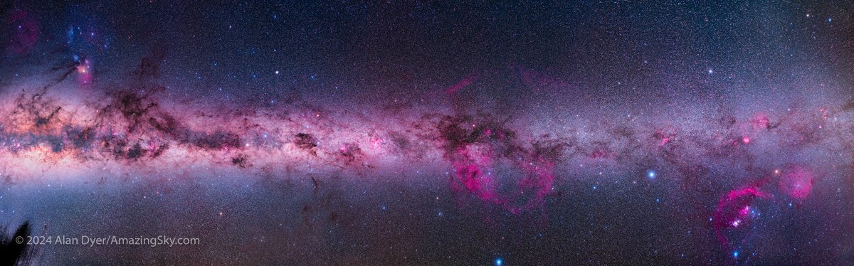 A 180° panorama of the Great Southern Sky, taking in the Milky Way from Scorpius to Orion, through Centaurus, Crux, Carina, Vela and Puppis. Much of this sky can be seen well, or at all, only from southern latitudes. I shot this March 2024 from Australia. Details in the Alt Text.