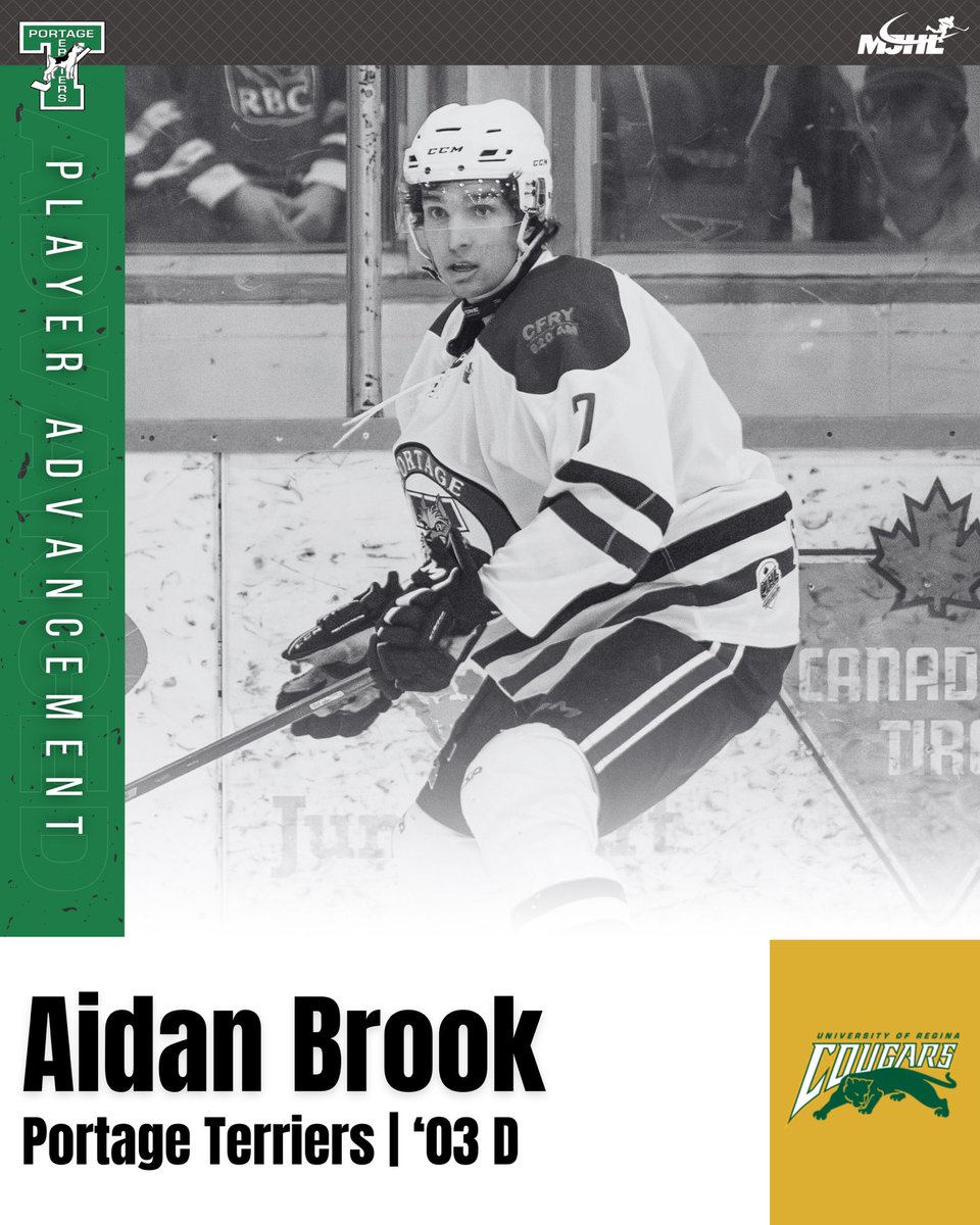 #PlayerAdvancement | Congratulations to @PortageTerriers D Aidan Brook (‘03) who has committed to play @USPORTS_Hockey at @UofRMensHockey #MJHLHockey #PlayHereGoAnywhere