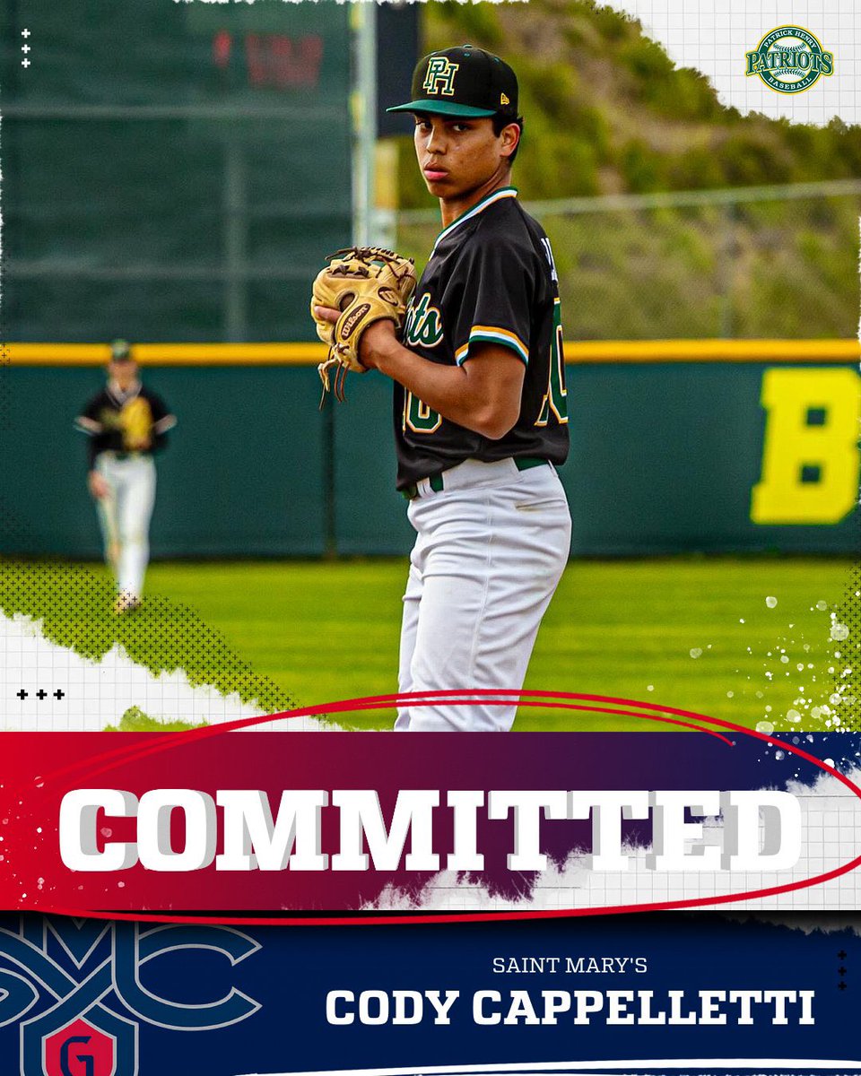 Congratulations Cody Cappelletti (‘25 RHP/SS) on your commitment to Saint Mary’s! We are really excited for your future. @smcbaseball @Codycappelletti