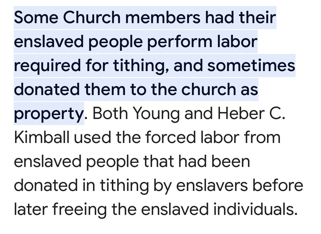 Mormons paid tithing with slaves. LDS prophets gladly accepted and used the slave labor before releasing the men out of bondage in their old age. #mormon #lds