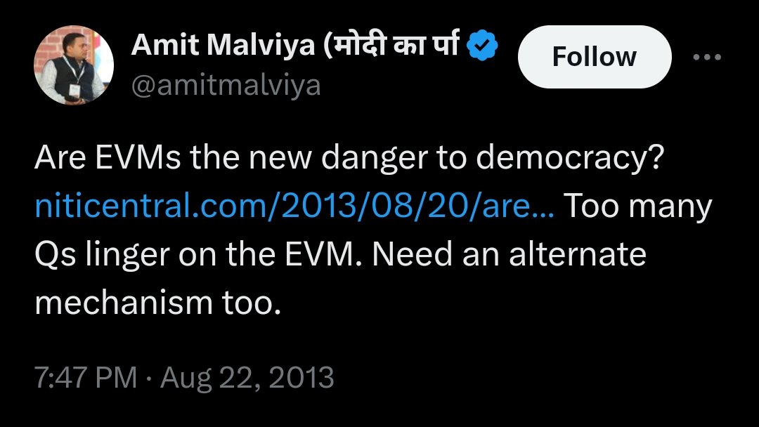 Once upon a time, Amit Malviya was against the EVMs

Hope he don't delete this. ⚡