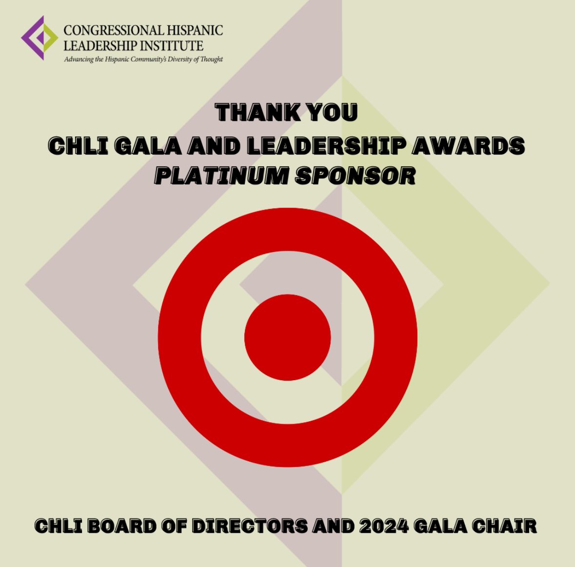 Thank you, @target, for your Platinum sponsorship of the CHLI 2024 Gala and Leadership Awards. Your support for bipartisan internships empowers Hispanic college students and shapes future leaders. Cc: @isaacareyes #TheCHLI2024 #TargetSupports