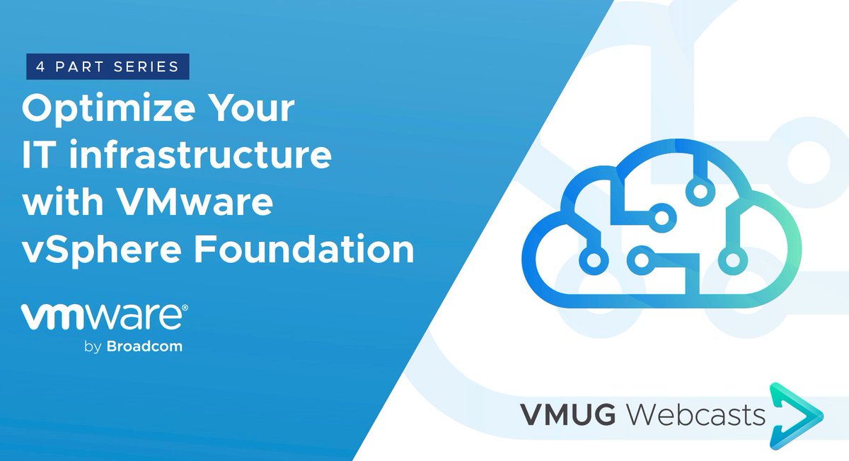 Nice 4-Part @MyVMUG 🧑‍🎓 Webinars for vSphere Foundation (1st one already taken place) but check out upcoming & signup: 🔸Operations (5/7) - bit.ly/3QaguFD 🔹Workload Acceleration (5/14) - bit.ly/3UkZM9a 🔸Security (6/4) - bit.ly/3UpMg4d
