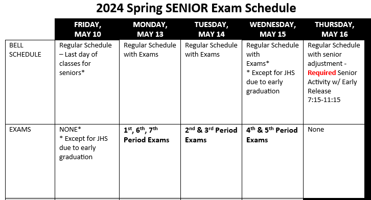 KISD Senior Exam Schedule