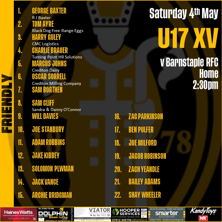 Crediton RFC (@creditonrfc) on Twitter photo Here's your ๐จ๐ญ๐ณ ๐ฆ๐ค๐จ๐๐ taking on <a href="/BarnstapleRFC/">BarnstapleRFC</a> this ๐ฆ๐๐ง๐จ๐ฅ๐๐๐ฌ!
Kick of at Blagdon is ๐ฎ:๐ฏ๐ฌ๐ฃ๐ - come and give the lads your support as we round off the season!
Go well lads ๐ค๐
#kirton #blackandamber #onebigclub <a href="/swsportsnews/">South West Sports News</a> Here's your ๐จ๐ญ๐ณ ๐ฆ๐ค๐จ๐๐ taking on <a href="/BarnstapleRFC/">BarnstapleRFC</a> this ๐ฆ๐๐ง๐จ๐ฅ๐๐๐ฌ!
Kick of at Blagdon is ๐ฎ:๐ฏ๐ฌ๐ฃ๐ - come and give the lads your support as we round off the season!
Go well lads ๐ค๐
#kirton #blackandamber #onebigclub <a href="/swsportsnews/">South West Sports News</a>