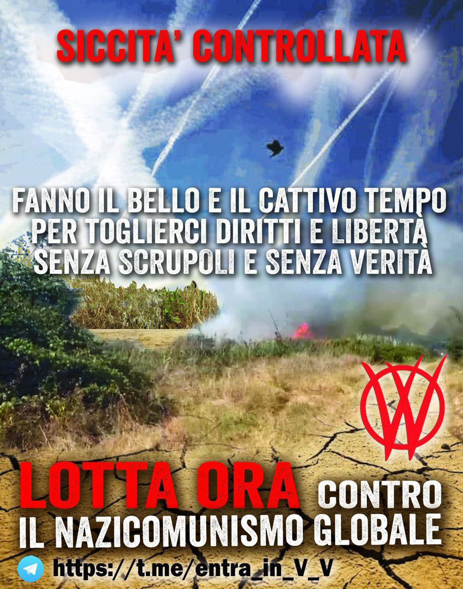 PESSIMA GESTIONE IDRICA E SCIE CHIMICHE PER UNA SICCITÀ PROVOCATA AD ARTE. IL 95% DEGLI SCIENZIATI MONDIALI SBUGIARDA IL PAVENTATO CLIMATE CHANGE,MA LE MERDE DELL'NWO HANNO BISOGNO DELL'EMERGENZA FARSA PER IMPORRE IL CLIMATISMO. #Agenda2030 #V_V
#Genocide 💉