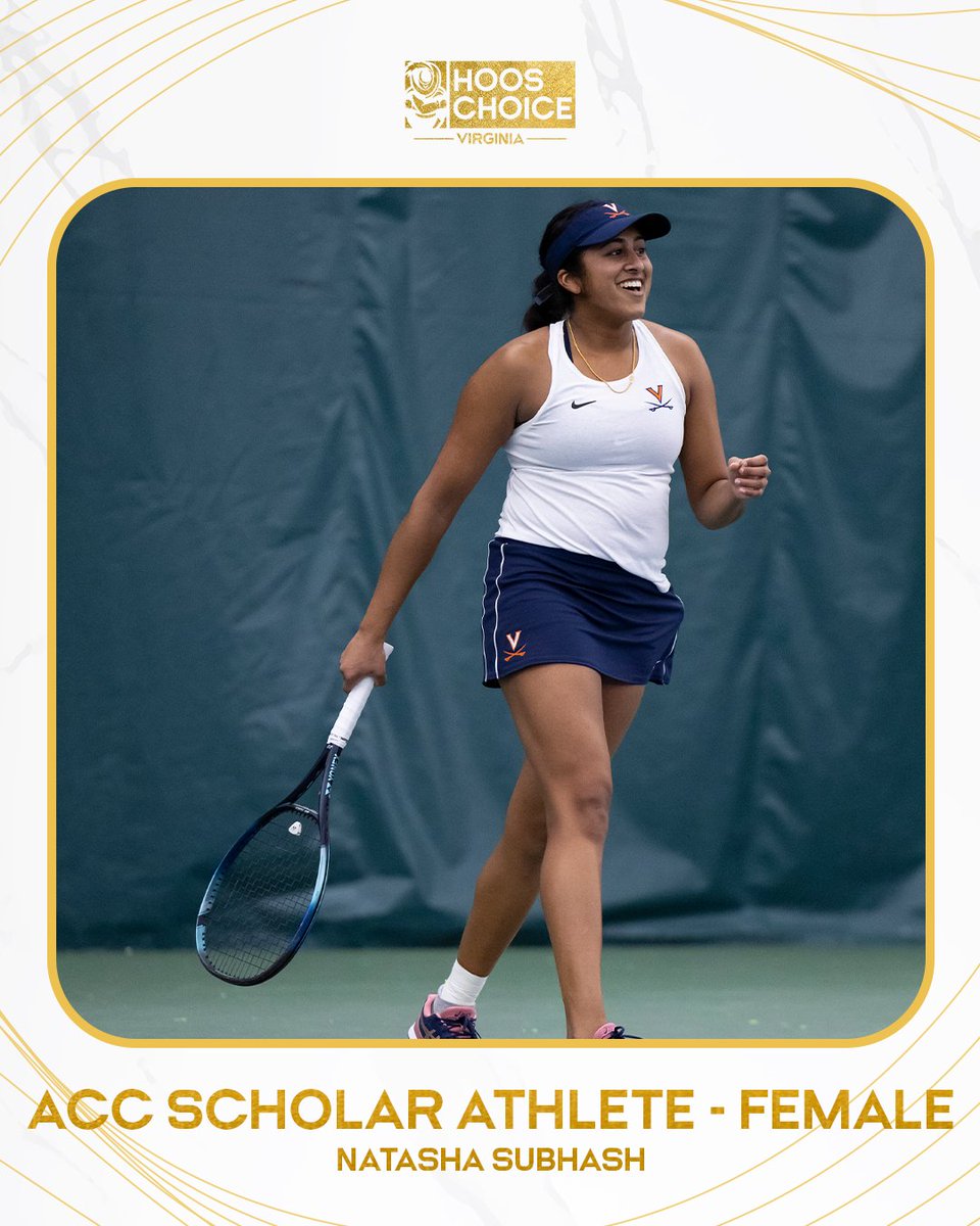 🏆𝐀𝐂𝐂 𝐒𝐜𝐡𝐨𝐥𝐚𝐫 𝐀𝐭𝐡𝐥𝐞𝐭𝐞 - 𝐅𝐞𝐦𝐚𝐥𝐞🏆 Congratulations to Natasha Subhash on being named the ACC Scholar Athlete - Female at the Hoos Choice Awards! #GoHoos
