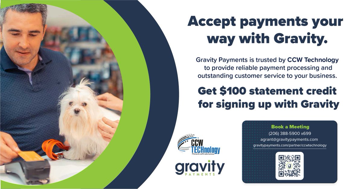 📷 Exciting News! 📷 Don't miss out on our exclusive Q2 Promo: Get $100 Statement Credit with Gravity Payments & CCW Technology! 📷📷 Contact Gravity Payments today to learn more: gravitypayments.com/partner/ccw-te…
#Q2Promo #ExclusiveOffer #CCWTechnology #GravityPayments #paymentprocessor