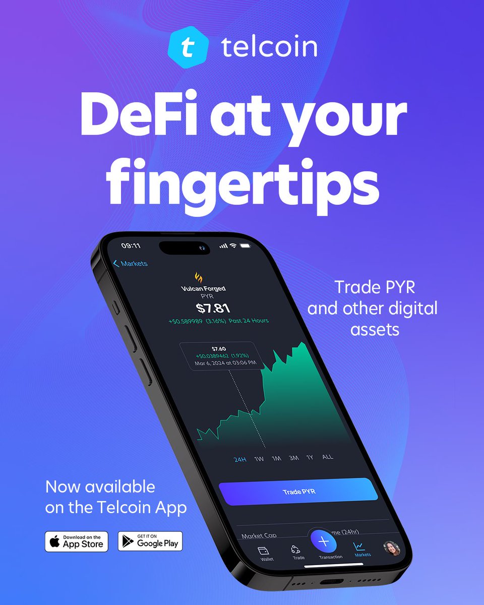 Bring home $PYR from the forge and store it in your #DeFi wallet on the #Telcoin App. Trade the token of the @VulcanForged ecosystem alongside dozens of other #DigitalAssets!