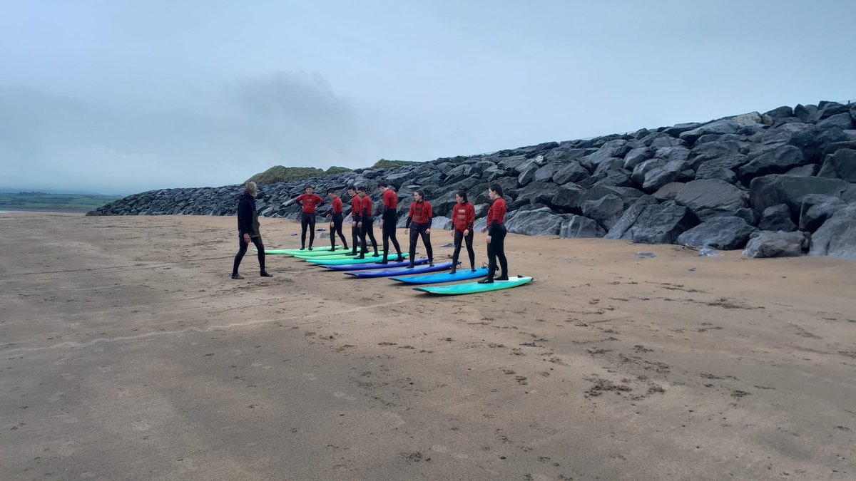 TYs embracing the elements this morning for their surf lesson in Lahinch