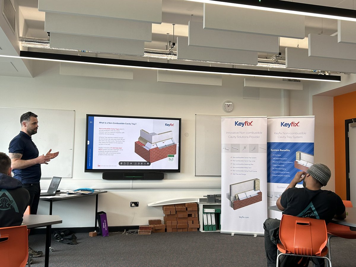 Thank you to @keyfix @realhmc for supplying their products & training for cohort 1, at the @LeeMarleyLMB Academy today! Educating the apprentices about non-combustible cavity trays for buildings over 18m & part B (fire) regs. #knowledge #skills