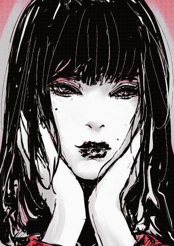 1girl solo long hair looking at viewer black hair mole black eyes  illustration images