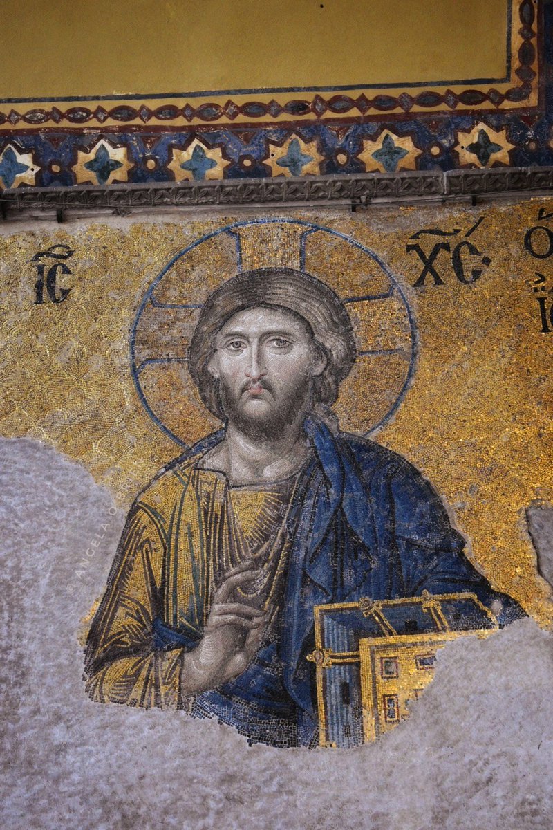 The 13th century Deësis Mosaic, Upper South Gallery, Hagia Sophia, Istanbul. The mosaic depicts Jesus Christ, the Virgin Mary and John The Baptist. Photos taken today.