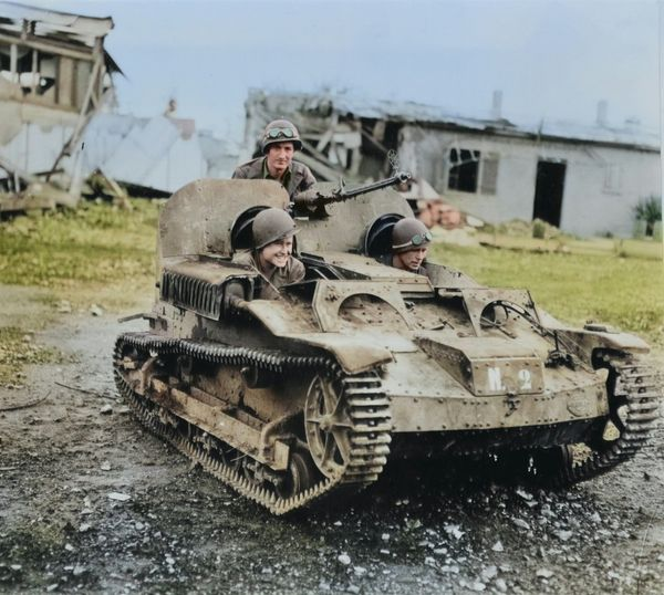 Baby tank built by the Army 9th Air force Service Command Ordnance Section from German, French, and American parts.
