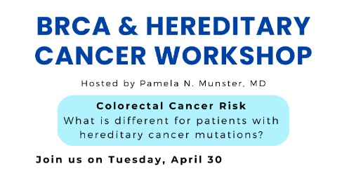 WATCH: "Colorectal Cancer Risk: What is different for patients with hereditary cancer mutations?"  | Dr. Pamela Munster @PMunster <a href="/AparajitaSingh0/">Aparajita Singh, MD, MPH</a> &amp; more <a href="/UCSFHospitals/">UCSF Health</a> experts for the latest <a href="/UCSFCancer/">UCSF Helen Diller Family Comprehensive Cancer Ctr</a> BRCA and Hereditary Cancer Workshop ow.ly/HFkb50RujMZ