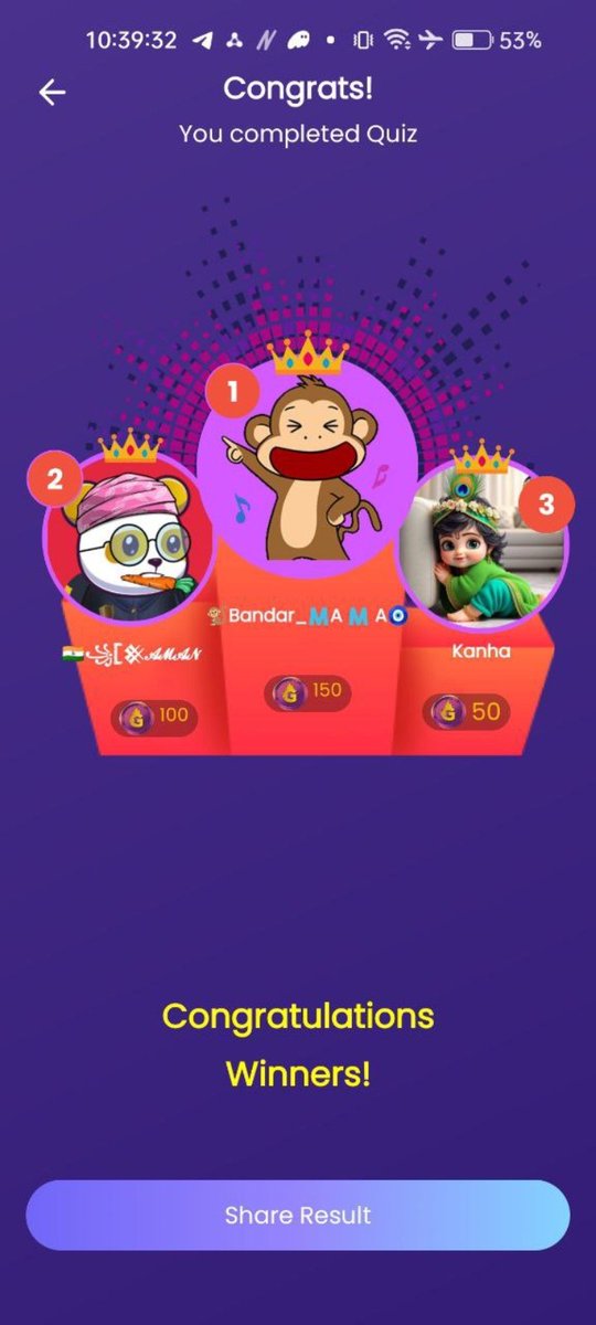 Who said earning money can't be fun? 🤑 I just won 150 $GARI by playing an exciting Quiz on Chingari Rooms! Join me now and play to win up to 300 $GARI 💰 every day with Chingari. #ChingariRooms #WinMoney #JoinNow #WinGARI  @Chingari_IN @TheGariNetwork @sumitgh85 @ronieverseinj