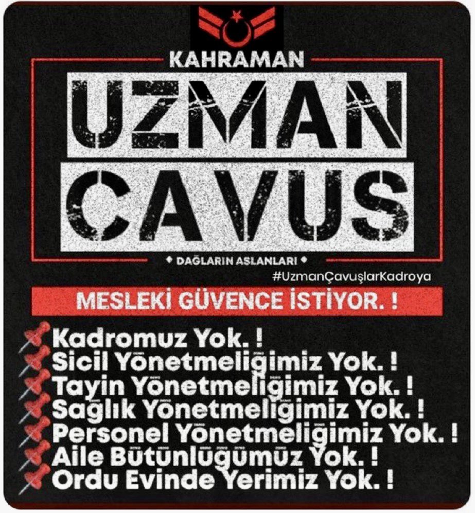 Çözümü seçim sonrasına kalan sorunlardan biri ve belki de en önemlisi #UzmanÇavuş’ların kadro talebi @TSKGnkur profesyonel orduya geçişinde çok önemli bir görev üstlenen 200 bin kahraman asker, kendilerine verilen kadro sözünün tutulacağı günü iple çekiyor. Ben de 🇹🇷 @tcbestepe