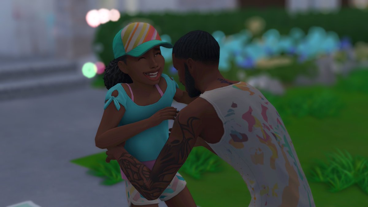 Papa Rob comes back from work and Olivia is so excited to see him 😭. She twirls into her activewear, hugs him and they play hopscotch #TheSims4