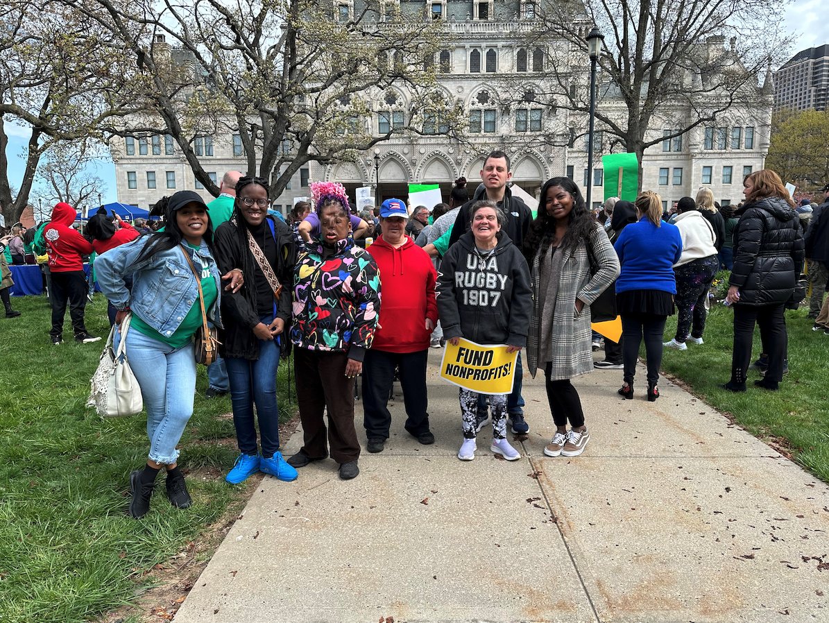Making our voices heard at the nonprofit rally at the Capitol! 📢 We took a stand for inclusion, advocacy, & support. Our community came together to fight for what matters & we'll continue to champion the rights of people with I/DD. #Advocacy #InclusionRevolution #funding