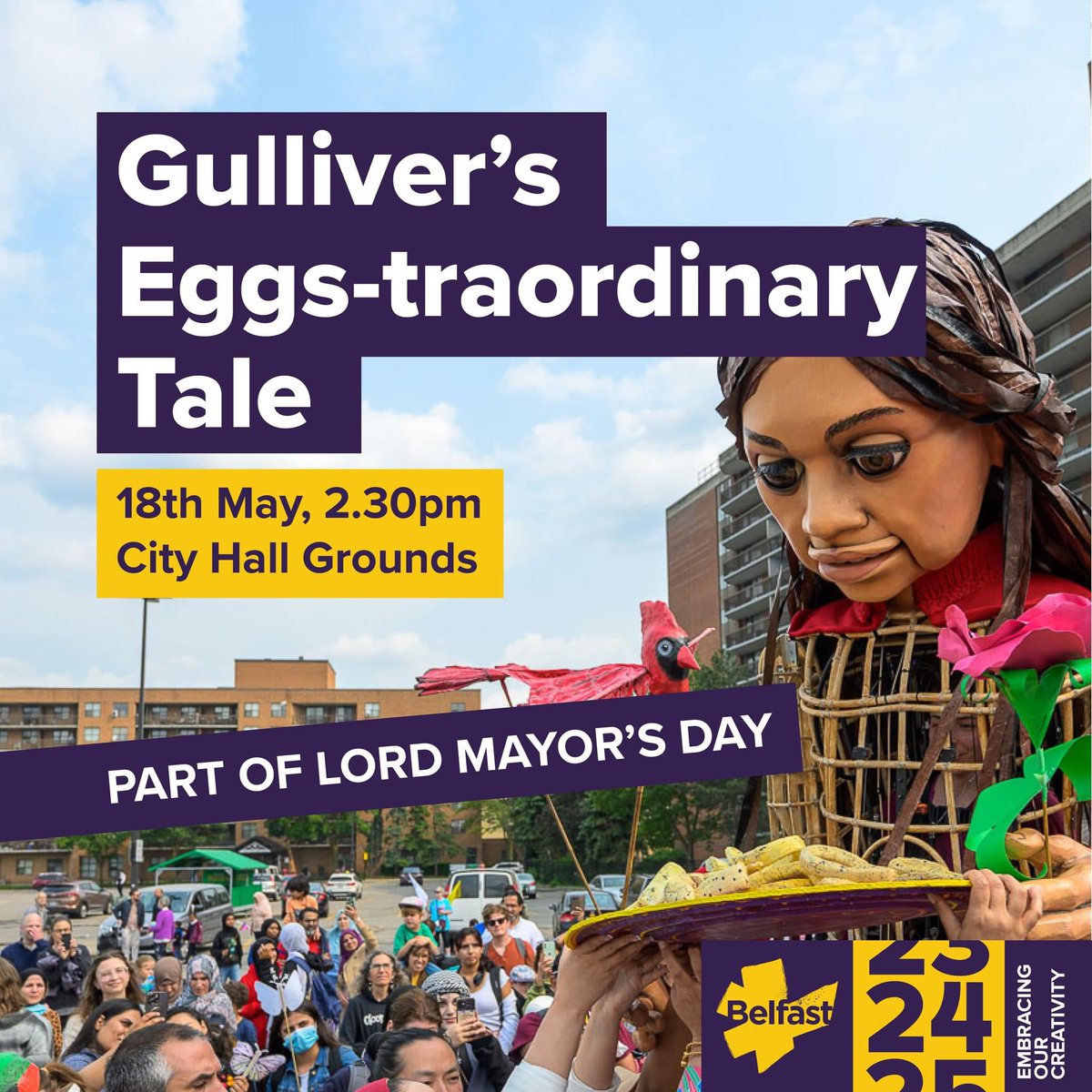 Gulliver’s Eggs-traordinary Tale! 🎪 Amal is greeted by the Lord Mayor of Belfast at City Hall as he celebrates his term in office. They take part in Amal in a special performance inspired by Gulliver’s Travels. It’s the annual Egg festival, who will you be cheering for, the…