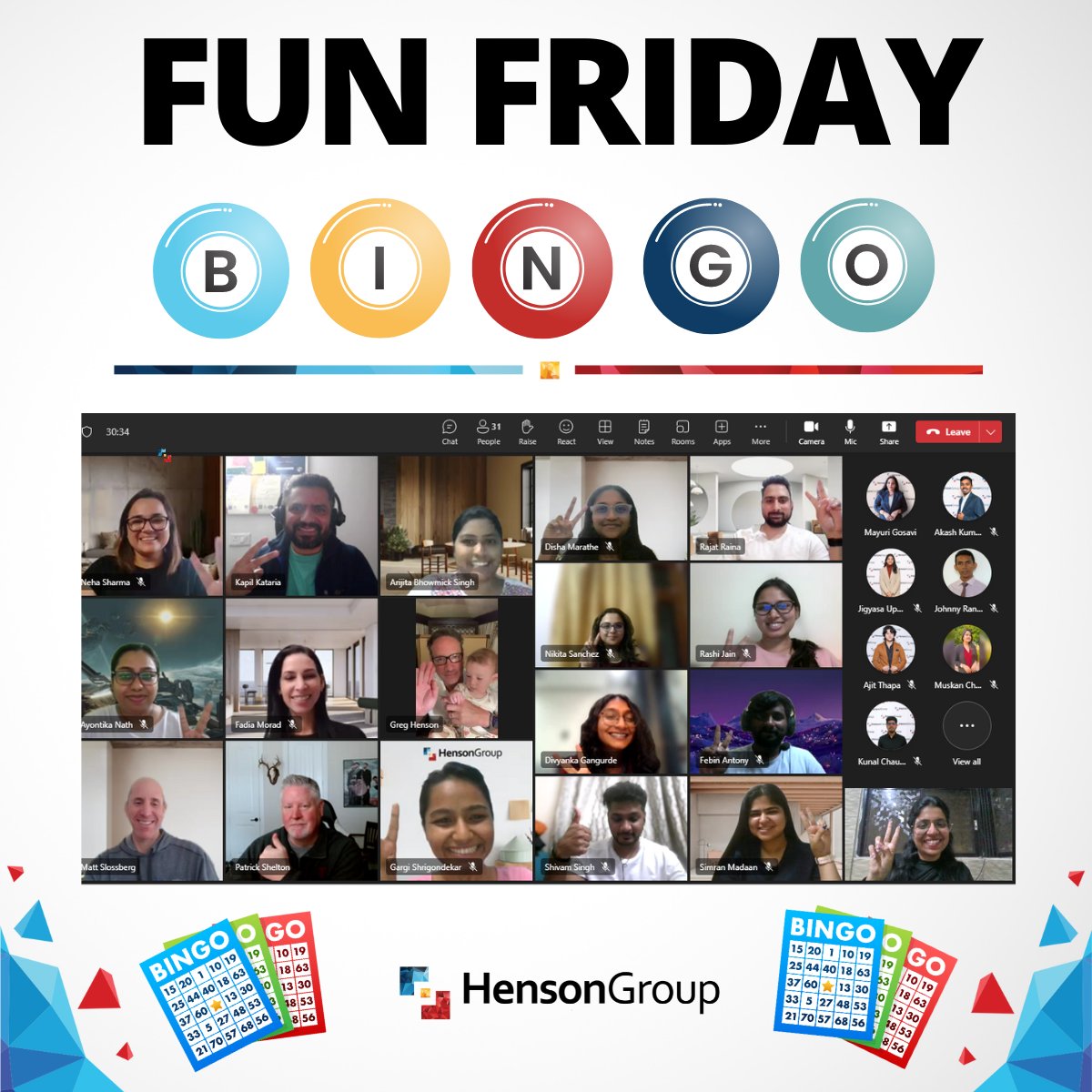 Tasks to Complete: Filling Your Bingo Card ☑️

We had such an exciting Henson Group Fun Friday last week 🌟

Our outstanding #TeamOnAMission met to connect, laugh, and win together! 🎯 

Congrats to all of our HG BINGO Champs 🤩🏆

#HensonTeamBonding #WorkHardPlayHarder