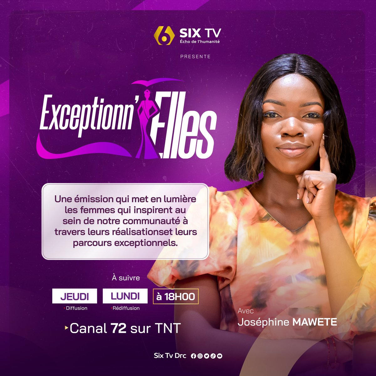 JosephineMawete's tweet image. En étant Consultante en Communication et relations publiques, j’ai fait un retour dans les médias depuis le début de cette année.
Passionnée par les questions axées sur les femmes, je suis présentatrice de l’émission Exceptionn’Elles qui met en en lumière les femmes qui inspirent