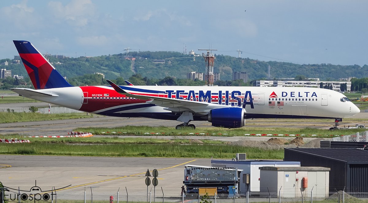 'Team USA' Delta Airlines new Airbus A350-900 MSN661 #N521DN is now ready for delivery flight #teamusa #Airbus #A350 #deltaairlines @Delta #avgeek #planespotting