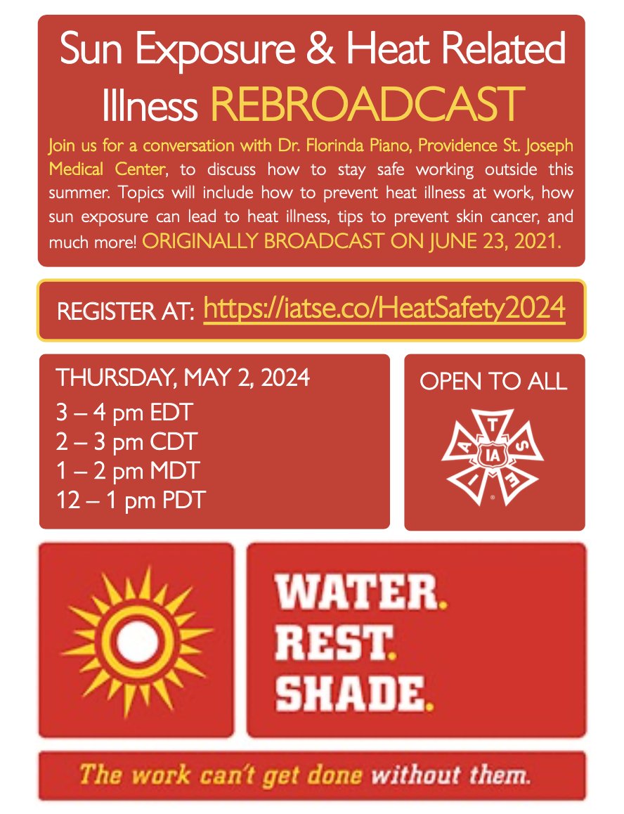 Join us today for a conversation with Dr. Florinda Piano, to discuss how to stay safe working outside this summer. Topics will include how to prevent heat illness at work, tips to prevent skin cancer, and much more! register.gotowebinar.com/register/27851…