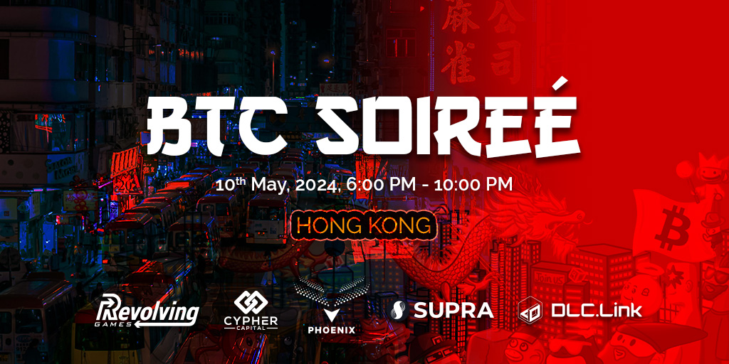 Join us at the BTC Soirée, an exclusive side event to Bitcoin Asia 2024 on May 10 in Hong Kong! Co-hosted with @cypher_capital, @SUPRA_Labs, @phoenixgroupuae, & @revolving_games. Network and explore Bitcoin’s future. 👉 RSVP: lu.ma/BTCSoiree #BTCSoiree #BitcoinAsia2024