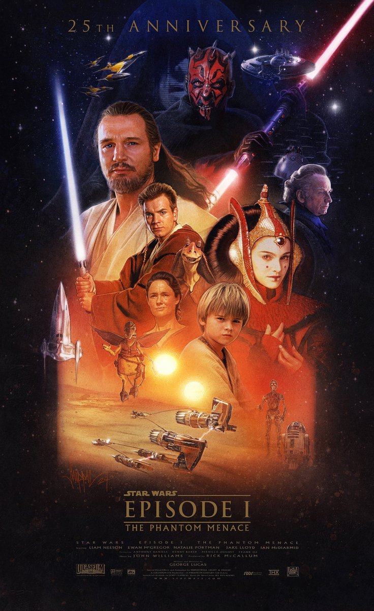 The Phantom Menace (1999) posters

↖️1999: Art by @DrewStruzan 
↗️2012: Artist unknown
↙️2024: @Cakes_Comics 
↘️2024: @PaulShipper (unofficial poster)