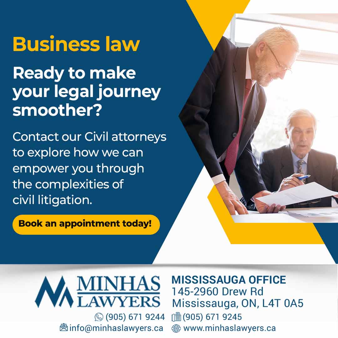 Searching for lawyers to defend your rights? 

Contact us to book an appointment with our attorney!   
Call: 9056719244  
Email: info@minhaslawyers.ca  
Visit - minhaslawyers.ca

#business #businesslaw #businesslawyer #attorney #attorneys #businesslawyers #canadalawyers