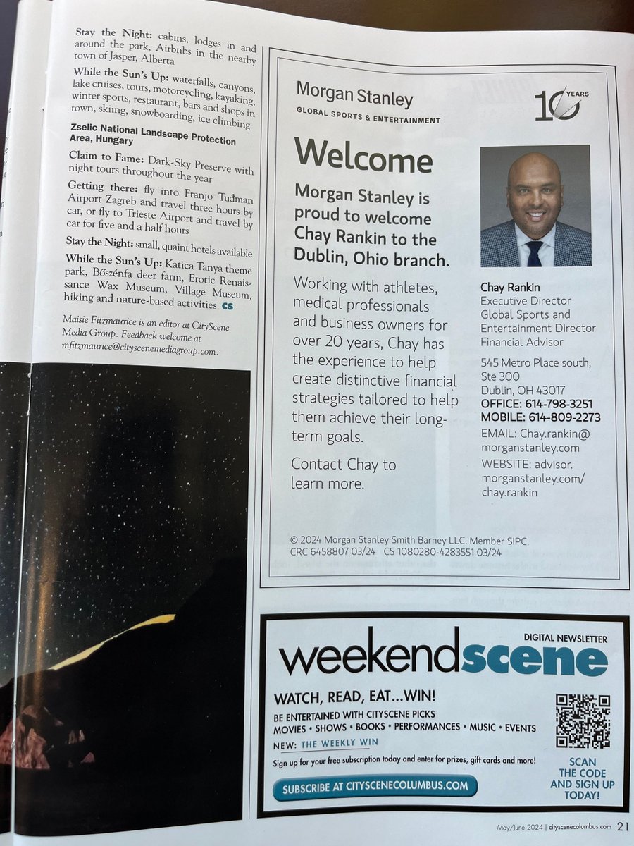 Thank you @MorganStanley for the nice shout out in @CityScene magazine.   I take pride in delivering first class advice and service to my clients.