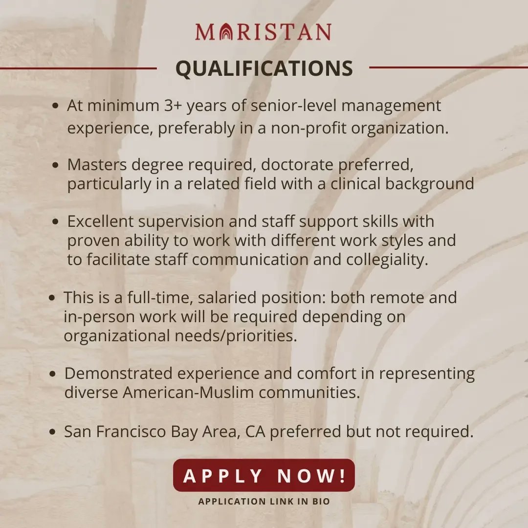 ‼️JOB OPENING

Maristan is seeking an innovative & self-motivated Interim Executive Director to join our team.

Meet the requirements? APPLY NOW!
🔗maristan.org/join-our-team