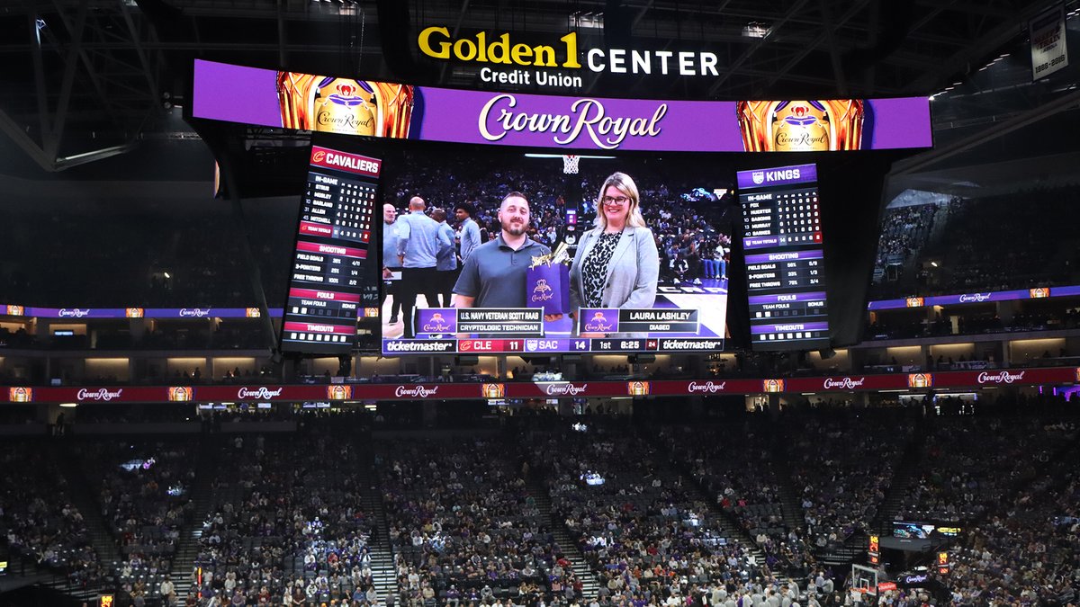 The Sacramento Kings and Crown Royal were proud to recognize Cryptologic Technician Scott Raab earlier this season for his service with the U.S. Navy. Community Hometown Heroes Presented by @CrownRoyal