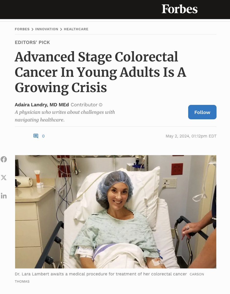 Ask your friends and loved ones, 'Have you spoken with your doctor about early screening for colorectal cancer?' Article on ⏫ rates of colorectal cancer in young adults. @marklewismd @AustinChiangMD @KimmieNgMD @EKing719 Jian Ni, Dr. Lambert and Reddy forbes.com/preview/662efd…