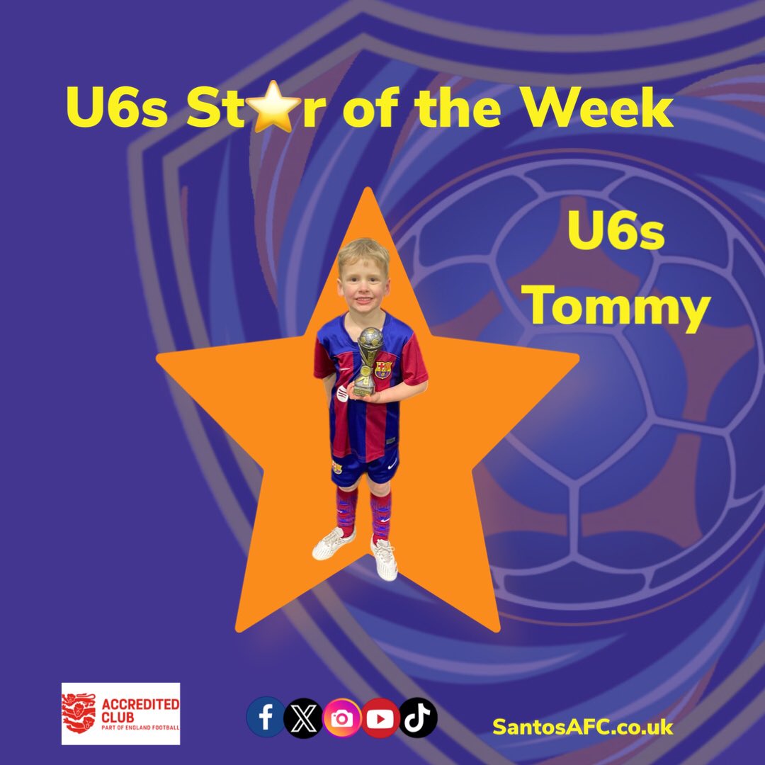 🏆 Star of the Week 🏆

#U6s - Tommy
 
Keep up the good work 🏆

⚽️👧⚽️👦⚽️⭐️⚽️👧⚽️👦⚽️⭐️⚽️

#SantosU6s #SantosYouth #SantosAFC #u6s #football #localfootball #grassrootsfootball  #teamwork #fun #unique #nuturing #inspiringtheplayersoftomorrow #oldham #GreaterManchester