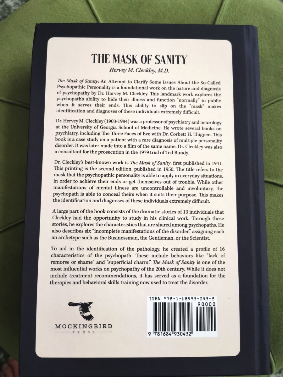 Ik ga weer wat lezen. 'The Mask of Sanity' (1941) over de psychopatische persoonlijkheid. Een onderwerp wat me blijft fascineren.