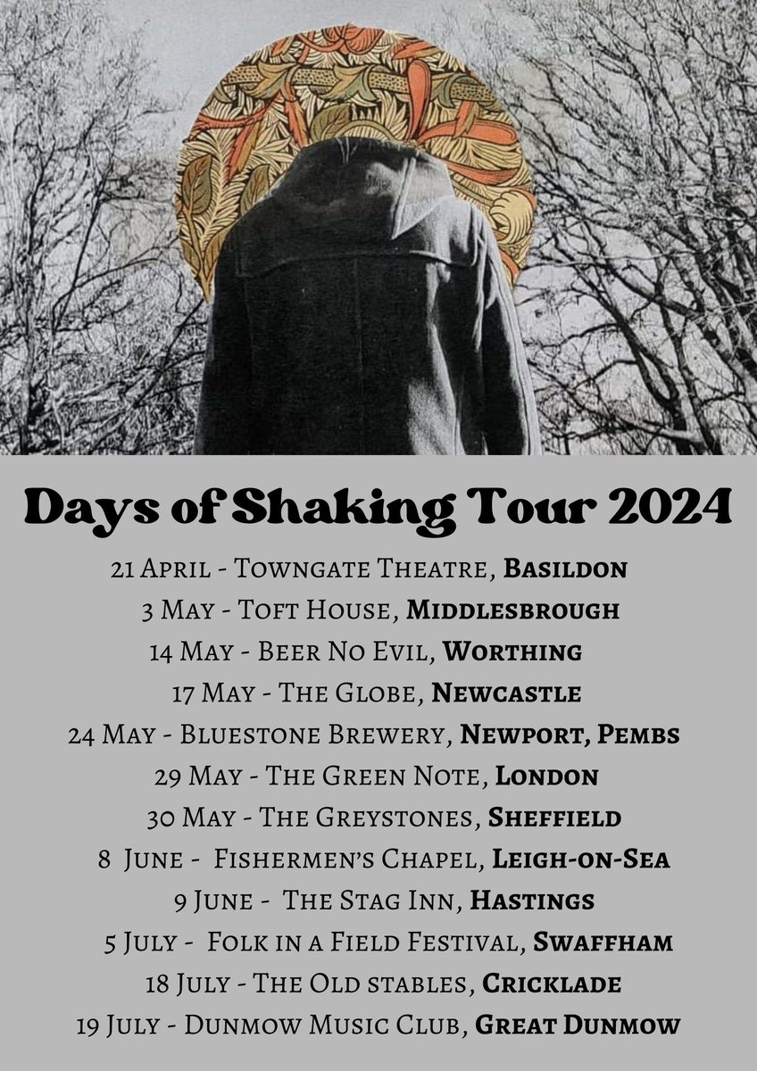 Onwards with the tour tomorrow when I'll be playing Middlesbrough. I'll be playing my 1st show in Worthing on 14 May at @BeerNoEvilUK and then back up to Newcastle's The Globe with @elainepalmermus. For those thinking about Leigh, tickets are running low! mgboulter.co.uk/tour-dates-2/