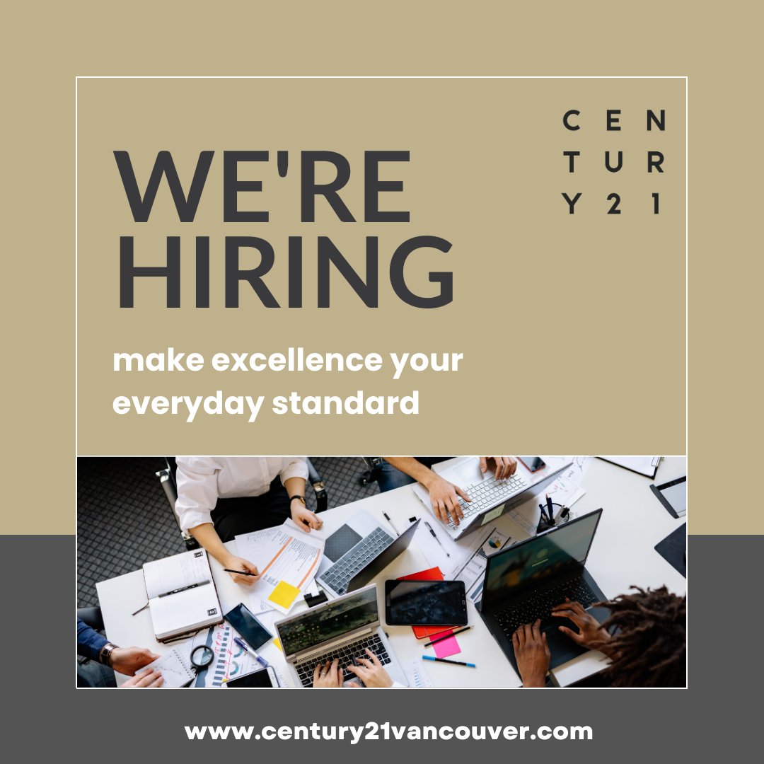 Realtors, let's make excellence the everyday standard together at Century 21. Join our team and elevate your career to new heights. 

century21vancouver.com

#Century21 #century21intownrealty #century21vancouver #Century21Canada #century21realtor #century21agent #IndustryExperts