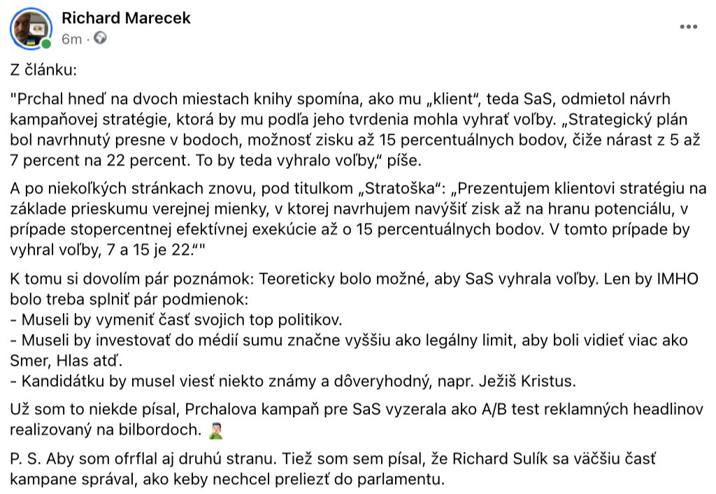 O kampani SaS od M. Prchala (nechce sa mi rozdeľovať tweet, dávam screenshot zo siete odvedľa): 
dennikn.sk/3965972/market…