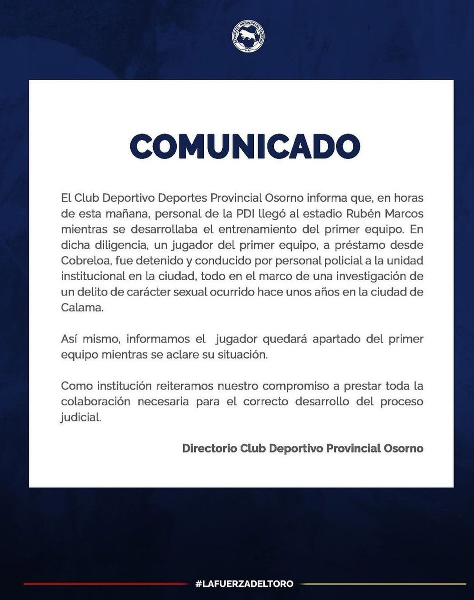 🔴 Comunicado oficial de #ProvincialOsorno ✍🏻⚽. 

#SegundaDivisión #Ascenso #Liga2D