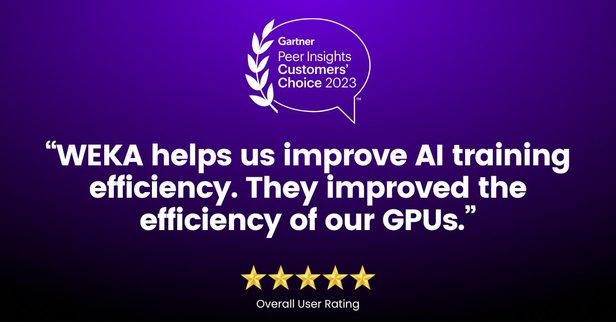 💜 ✨ We love the feedback shared by our customers! The R&D Manager at a telecommunications firm shares how the #WEKA #dataplatform improved their #AI training times! 🔥 Read the review at Gartner Peer Insights: hubs.la/Q02vX0H40 Learn more - hubs.la/Q02vW_gc0