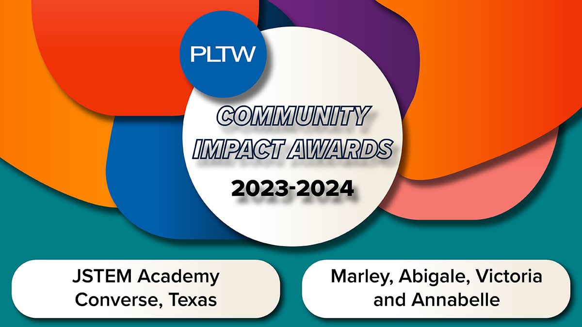 Today we proudly recognize Marley, Abigale, Victoria, and Annabelle! They are the Middle School recipients of the first-ever Community Impact Award! Stay tuned to learn more about their project & to see the celebration at the JSTEM Academy! @JudsonISD #STEM #PLTW