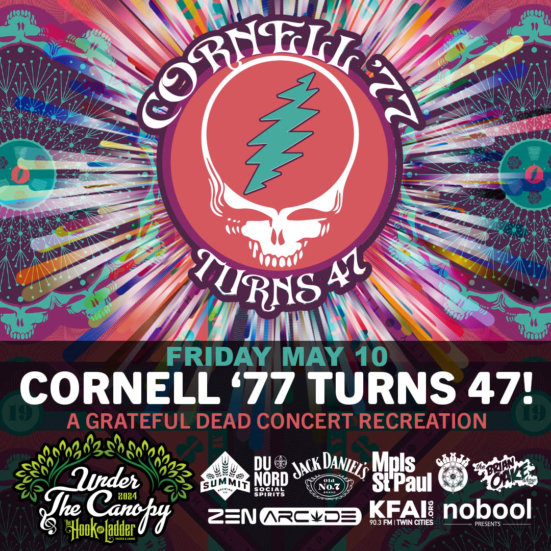 DON'T MISS Cornell '77 Turns 47 ~ A Grateful Dead Concert Recreation! ~ 'Under The Canopy' @thehookmpls on Saturday, May 10
--
BUY TICKETS ->> UTC24-Cornell77-Turns47.eventbrite.com 
--
#TheHookMpls #UndertheCanopy #Minneapolis #Minnesota #MnMusic #OutdoorShows #GratefulDeadTribute #Cornell77