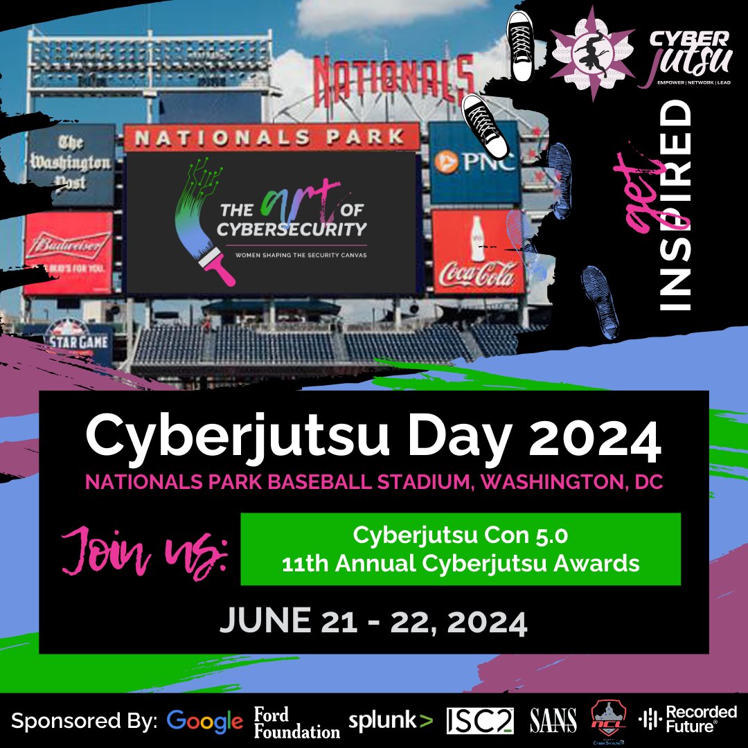 #CyberjutsuDay2024 will be held at the Nationals Park Baseball Stadium in Washington, DC! 🎉 Won't you join us? Register to attend in-person and receive an exclusive WSC t-shirt... for FREE! 👕 Join us for training, workshops, panels, networking + more! womenscyberjutsu.org/page/cyberjuts…