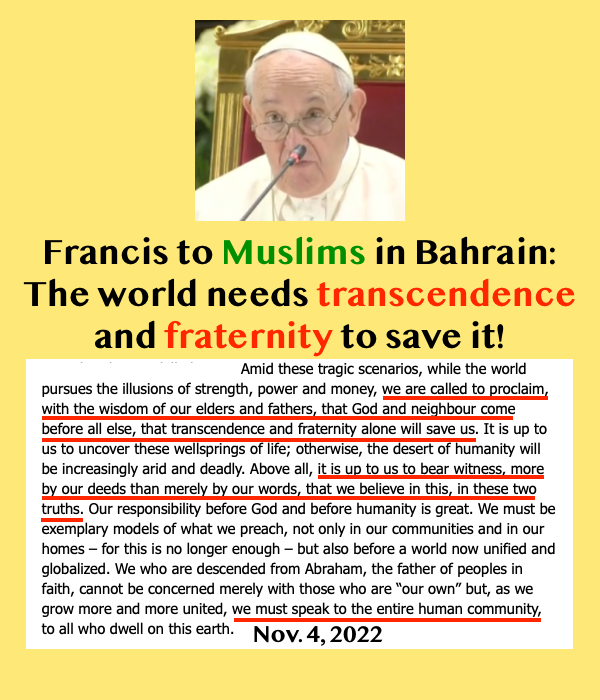 When #PopeFrancis meets with Anglicans, he remembers a mission to preach Jesus Christ to an unbelieving and warring world. When Francis meets with Muslims, he discovers the world will be saved by 'transcendence and fraternity' instead... #catholicchurch #catholic #catholictwitter