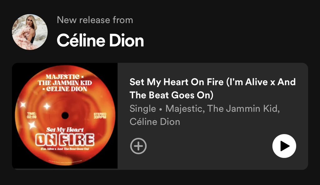 Let's get to it!  #CelineDion is setting our hearts on fire with the I'm alive x & The Beat Goes On Remix ! Stream hard on #Spotify 

#Setmyheartonfire #TheJamminKid #TheBeatGoesOn #Streaming #StreamingNow